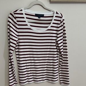 Tommy Hilfiger Women's Long Sleeve Top - Red and White Stripes